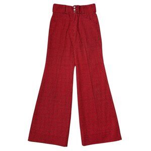 70s vintage highwaisted flare trousers red black houndstooth pattern wideleg.